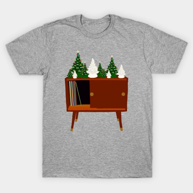 Mid Century Credenza with Ceramic Christmas trees T-Shirt by jenblove